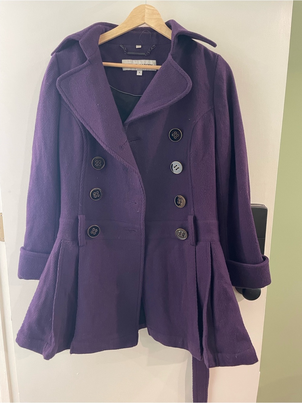 Steve Madden Women's Purple Double-Breasted wool Peacoat Jacket size Small